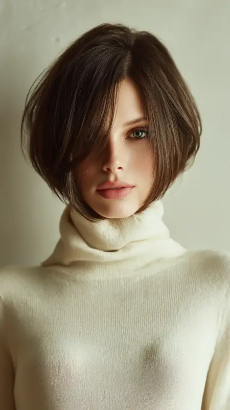 Dusty Brunette - Sharp Angled Bob - Old money hair color
