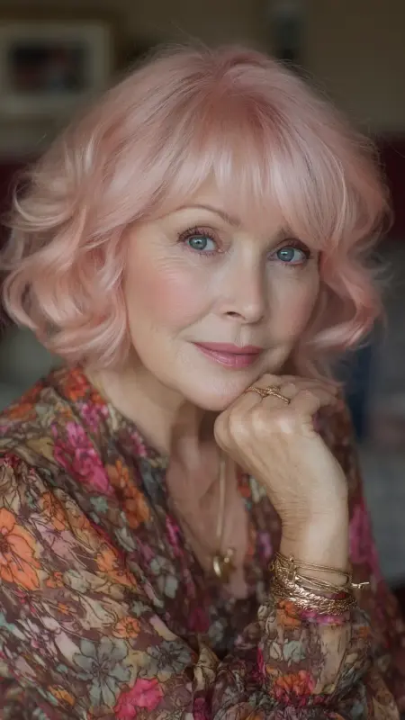 Dusty Rose Bob with Soft Waves - hair color ideas for women over 70
