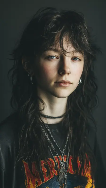 Enigmatic Ebony Waves: The Bold Mullet Transformation - Dyke Hair