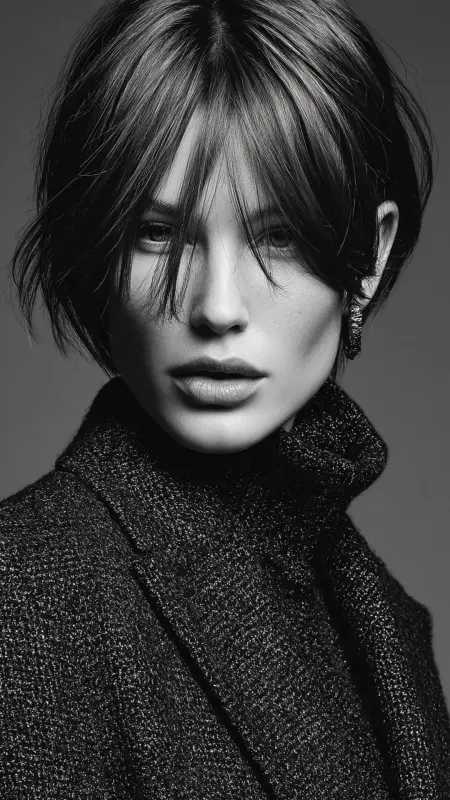 Swinging Bob with Breath-of-Air Bangs in Luxe Espresso - Dyke Hair