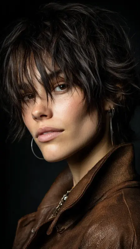 Edgy Elegance: Playfully Tousled Pixie - Dyke Hair