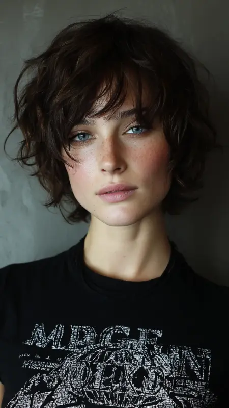Effortlessly Chic: The Breezy Brown Wave Cut - Dyke Hair