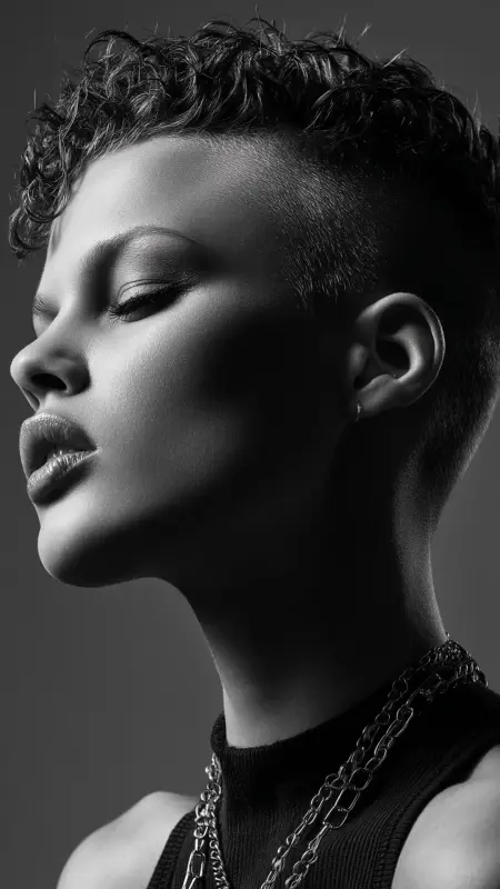 Bold Black Curls with a Sharp Undercut - Dyke Hair