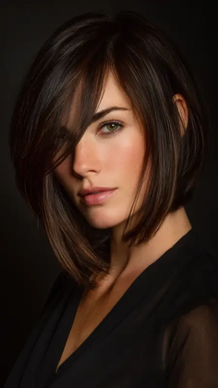 Edgy Asymmetrical Lob with Blunt Ends - Medium asymmetrical hairstyles