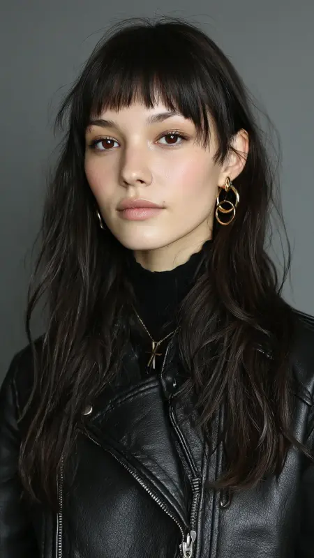 Edgy High-Contrast Layers - long straight hair with curtain bangs