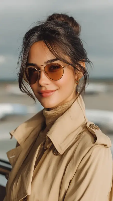 Effortless Low Bun with Face-Framing Strands - Cute Airport Hairstyles