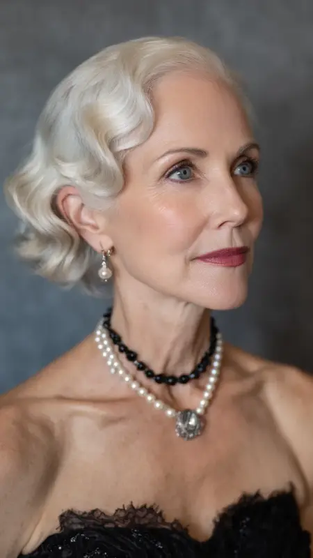 Elegant Finger Waves - Short white hair for older women