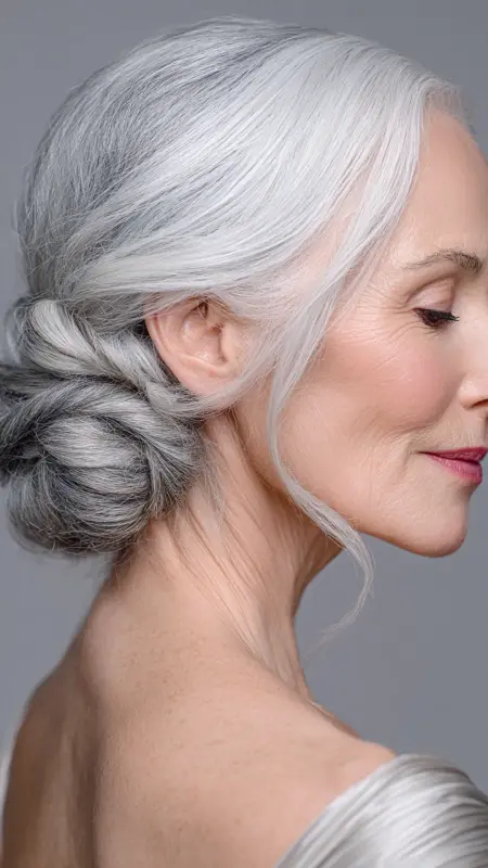 Elegant Low Chignon with Side Part - Sassy hair older women