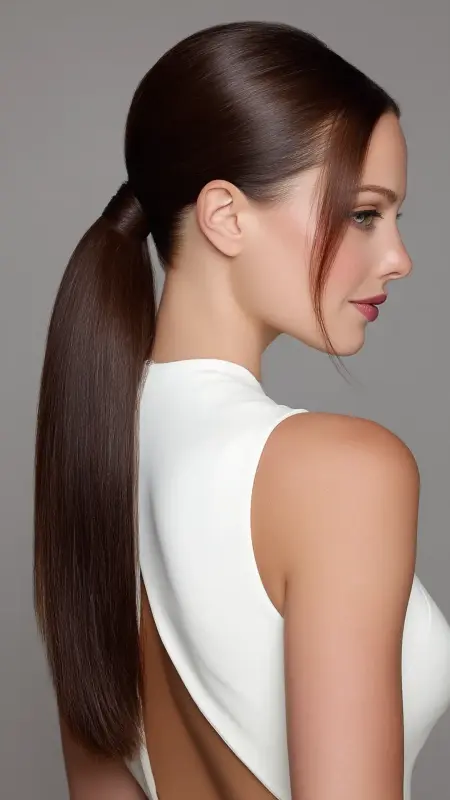 Elegant Low Ponytail with Soft Part - Timeless haircut