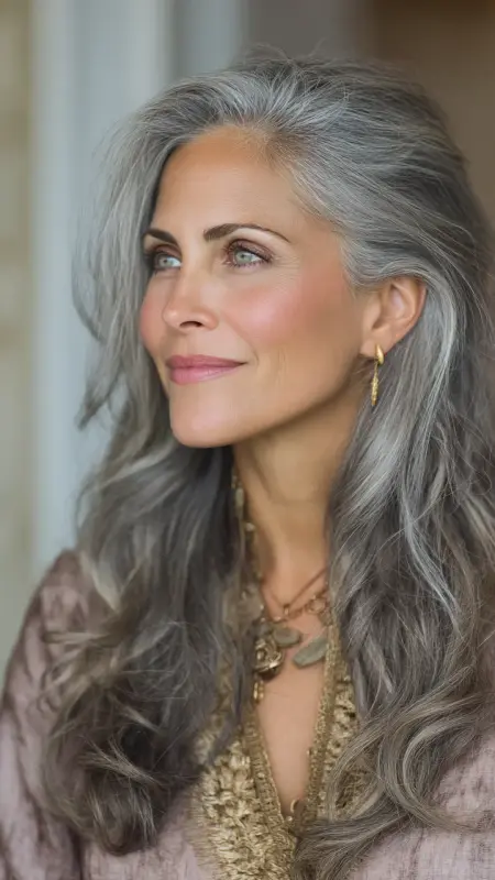 Elegant Silver Balayage - Hair color ideas for women over 50