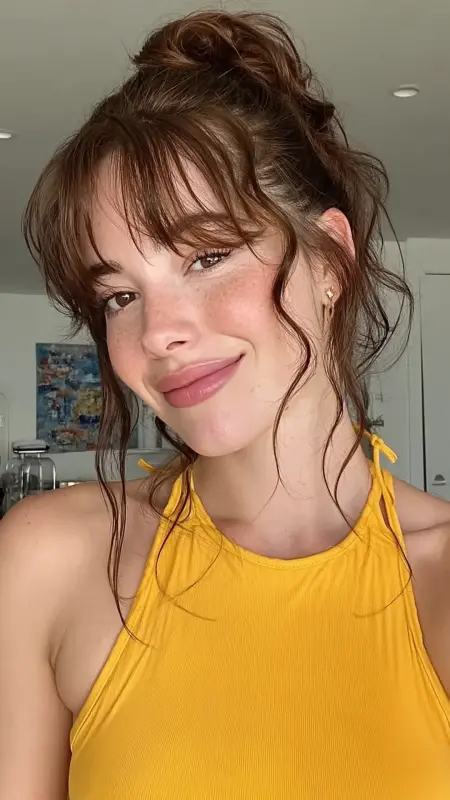 Face-Framing Curtain Bangs with High Ponytail - Face framing curtain bangs