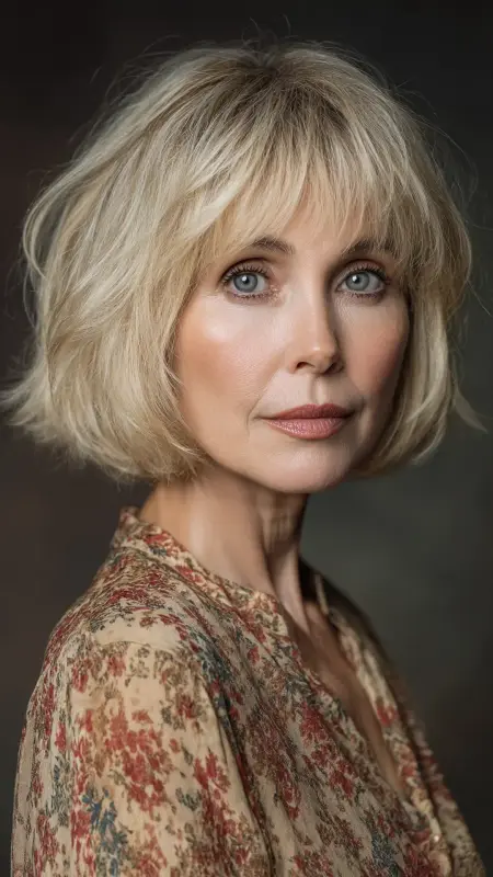 Feathered Bob with Soft Fringe - Medium Length Bob Haircuts For Women Over 50