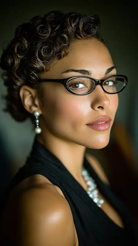 Finger-Coiled Bob - short curly hair with glasses