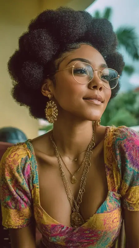 Fluffy Short Afro - short curly hair with glasses