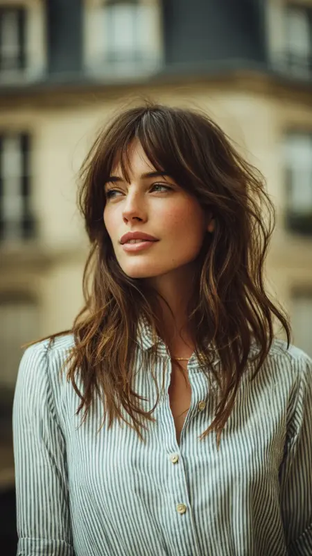 French Girl Blowout with Wispy Curtain Bangs - Blowout with curtain bangs