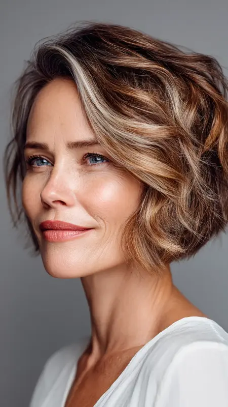Graduated Wavy Bob - Short hairstyles for women over 60 with wavy hair