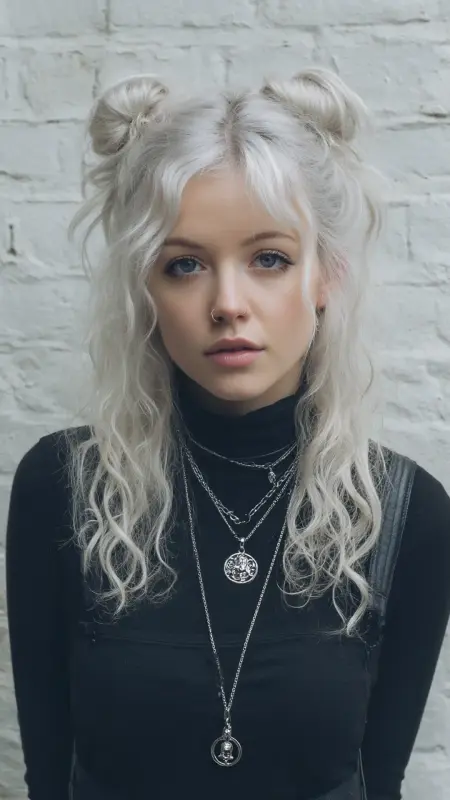 Blonde Rebel: Double Bun Curls in a Grunge Groove - Grunge Hairstyles