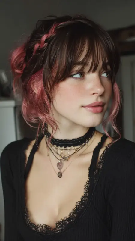 Edgy Elegance: The Pink-Infused Braided Bliss - Grunge Hairstyles