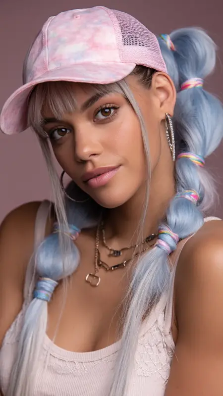 Half-Up Bubble Ponytail - Trucker Hat Hairstyles