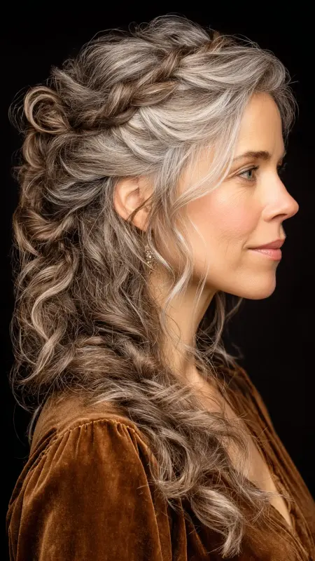 Half-Up Curly Twist - Hairstyles For Women Over 60 With Curly Hair