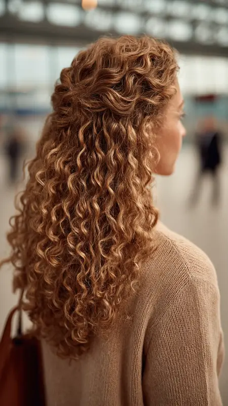 Half-Up Half-Down Twist - Airport Hairstyles for Curly Hair