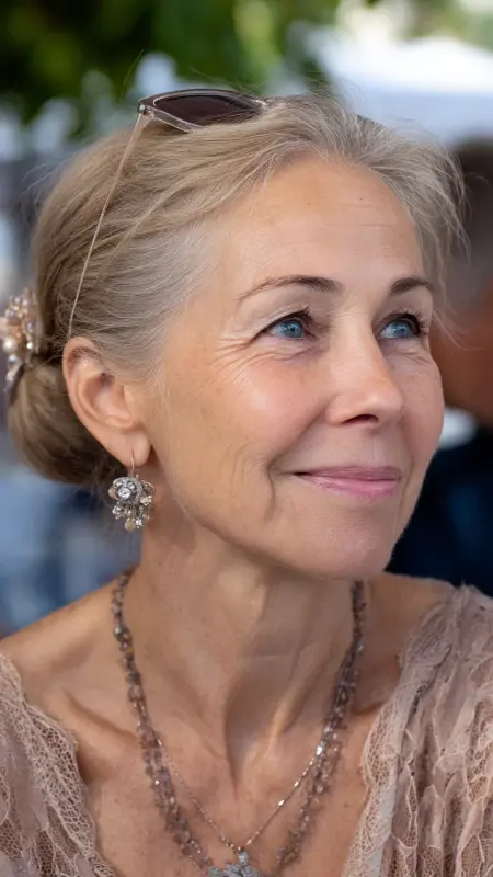 Half-Up Mini Puff - Hairstyles for women over 70 with thinning hair