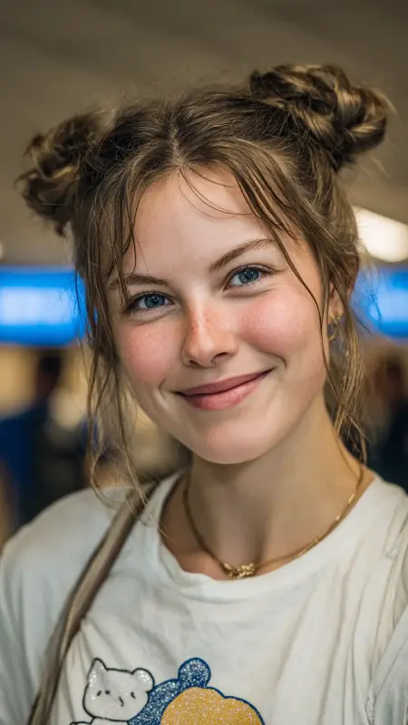 Half-Up Space Buns - Cute Airport Hairstyles