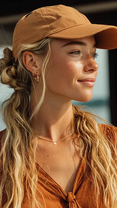 Half-Up Top Knot - Trucker Hat Hairstyles