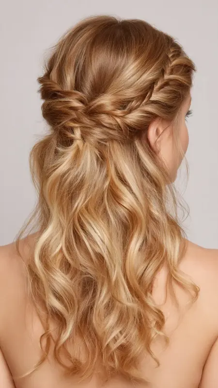 Half-Up Twisted Crown - Long Haircuts For Women Over 40