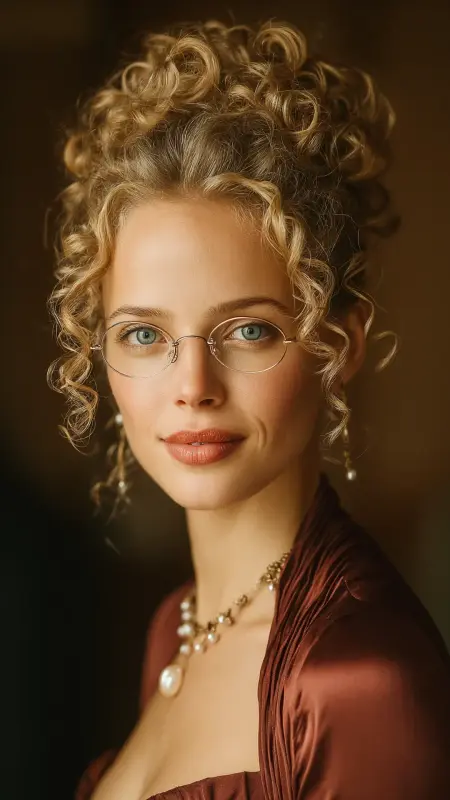 Halo Curly Updo - short curly hair with glasses