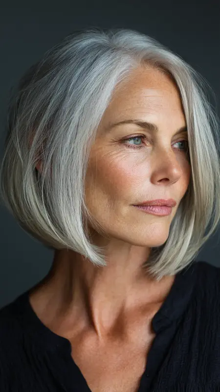 Icy Silver Bob - Hair color ideas for women over 50
