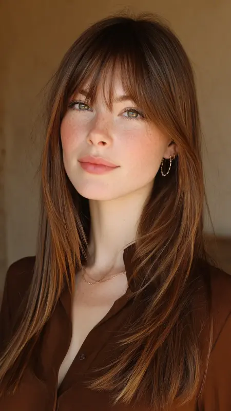 Invisible Layers - long straight hair with curtain bangs