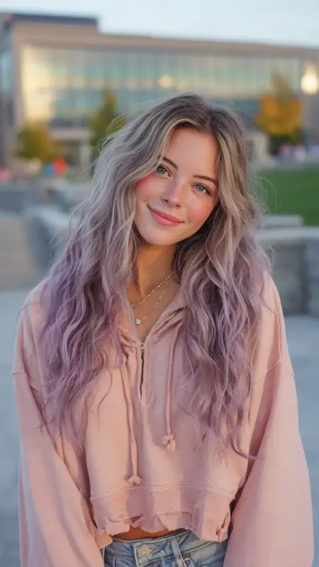 Lavender Gray Ombr on Loose Waves - Hair color for college students