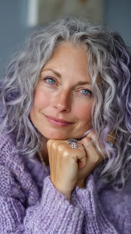 Lavender Gray Soft Curls - hair color ideas for women over 70