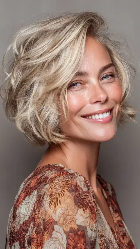 Layered Bob with Feathered Back - Medium length hair with layers over 60 older women