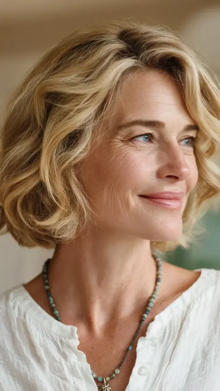 Layered Bob with Subtle Waves - Medium length hair with layers over 60 older women