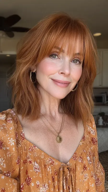 Layered Bob with Wispy Bangs - Shoulder Length Hairstyles For Women Over 60