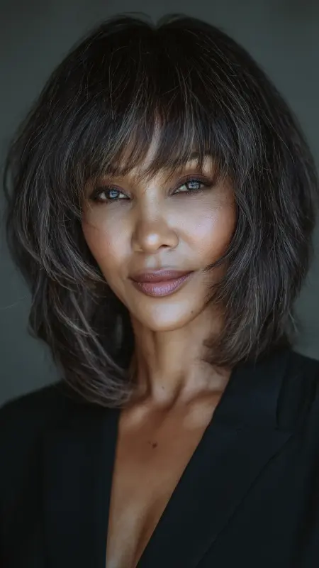 Layered Crop with Bangs - Short Haircuts For Black Women Over 50