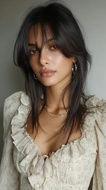 Layered Curtain Bangs - long straight hair with curtain bangs