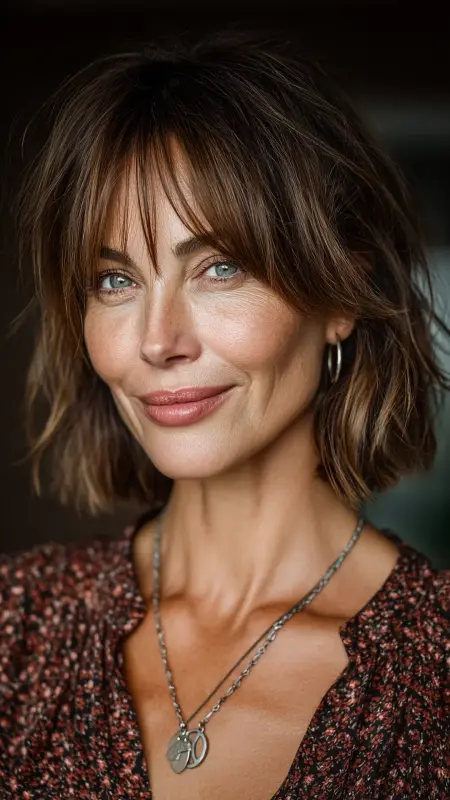 Layered Cut with Curtain Bangs - Short Layered Hairstyles For Older Women