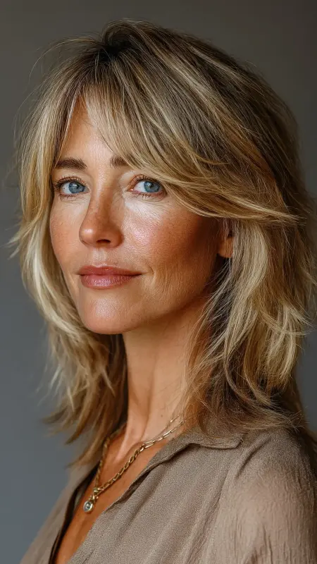 Layered Cut with Side-Swept Bangs - Haircuts For Women Over 50 With Fine Hair