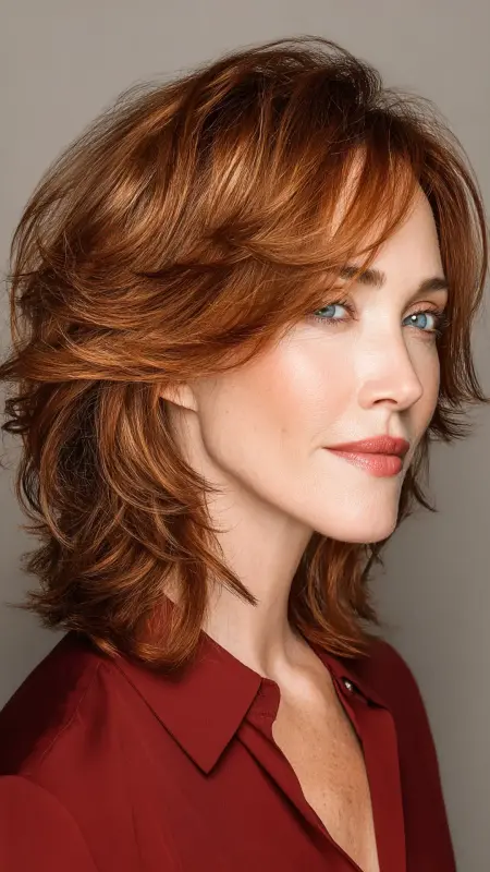 Layered Cut with Side-Swept Bangs - Haircuts for women over 50 with bangs