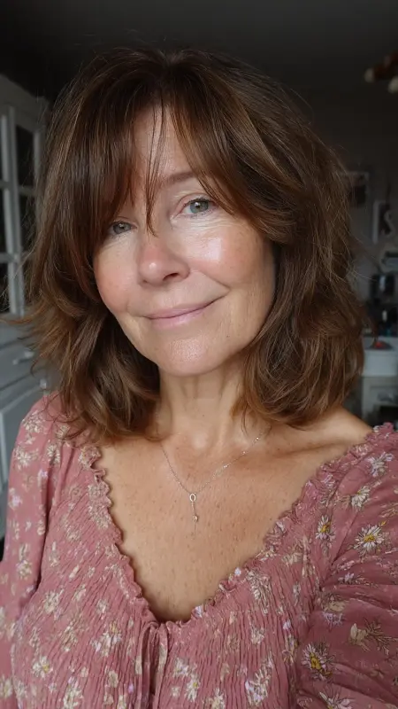 Layered Cut with Wispy Bangs - Shoulder Length Hairstyles For Women Over 60
