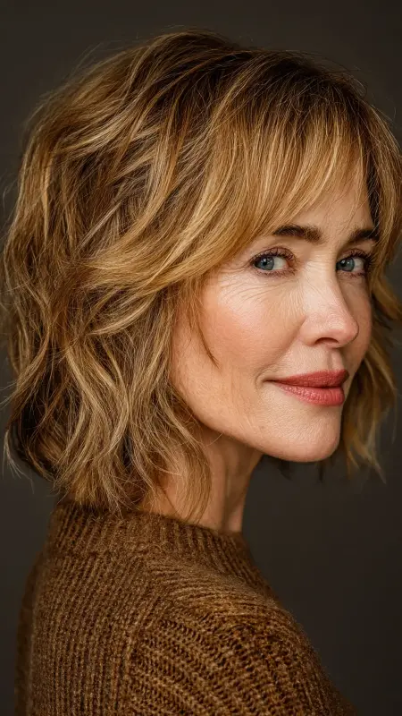 Layered Lob with Curtain Bangs - Hairstyles For Women Over 50 With Thinning Hair