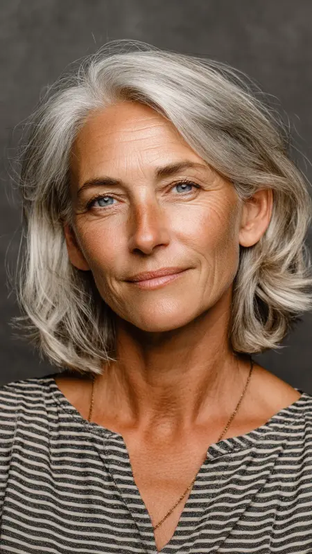 Layered Lob with Curtain Bangs - hairstyles for women over 70 with bangs