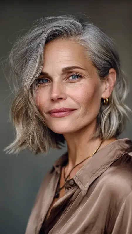 Layered Lob with Deep Side Part - Medium length hair with layers over 60 older women