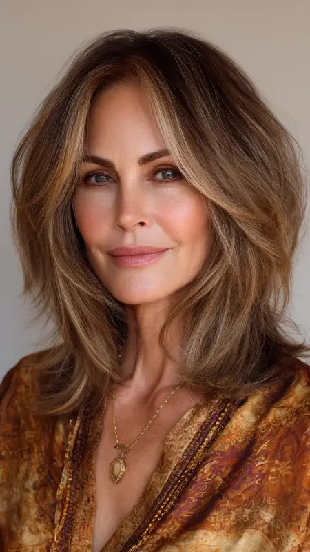 Layered Lob with Face-Framing Highlights - Haircuts For Women Over 50 With Fine Hair