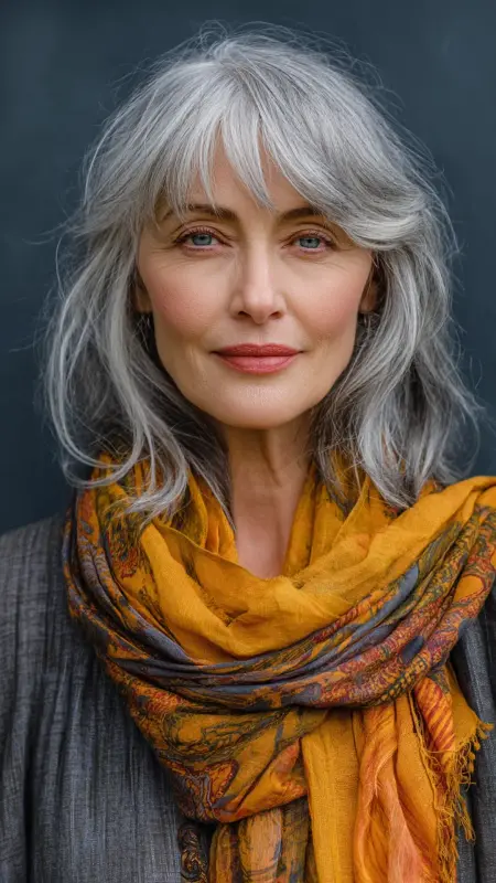 Layered Long Bob with Bangs - Hairstyles for 80 year old women