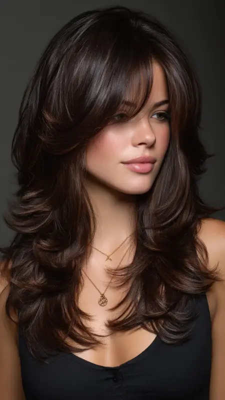 Layered Midi with Soft Curls - Medium length haircut for round faces