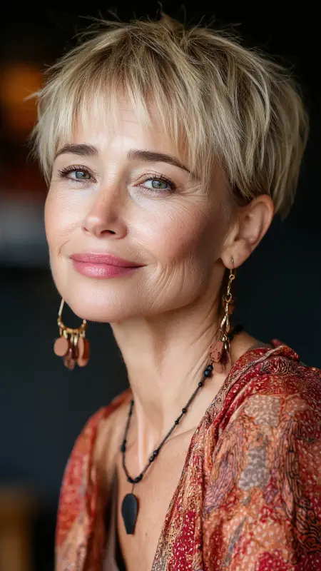 Layered Pixie with Bangs - Short pixie hairstyles for older women